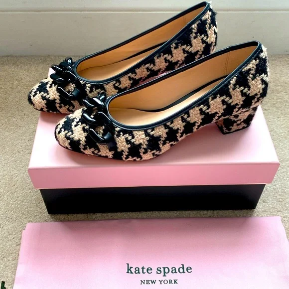 β οΈ BRAND NEW KATE SPADE KACEY PUMPS π Size: 6.5 in tan/black houndstooth - Picture 1 of 4